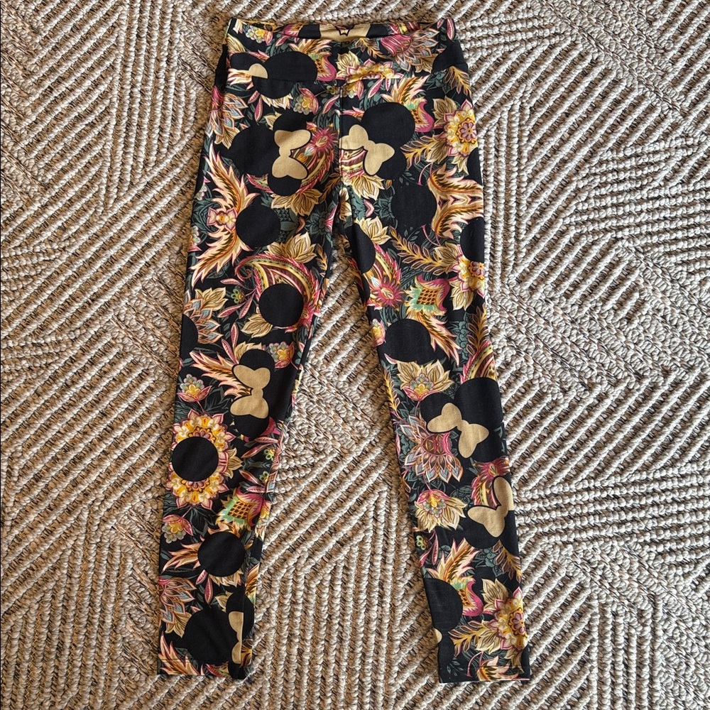 LuLaRoe Disney OS Paisley Black and Gold Floral Leggings